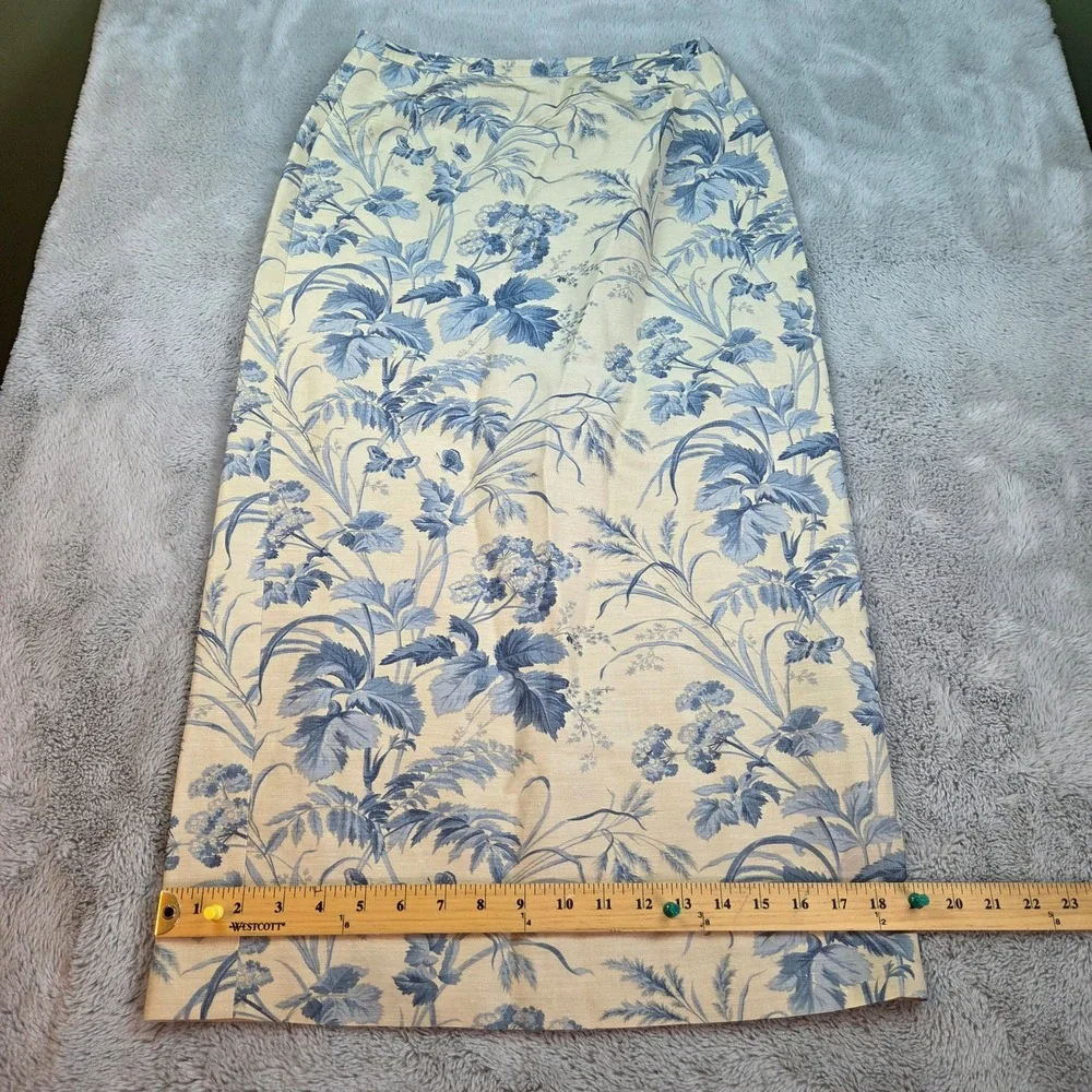 VTG‎ Talbots Silk Linen Skirt Womens 6P Toile Floral High Waist Maxi Blue Cream